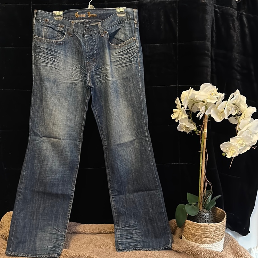 Mens Guess Jeans Dark Wash Distressed Jeans